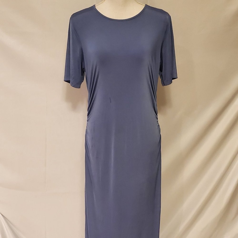 ASOS Gray/Blue Maxi Dress Ruched Sides Jersey Knit